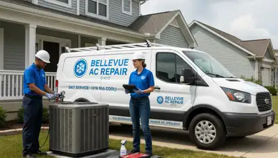 Professional AC repair technician servicing air conditioner in Cincinnati, OH home