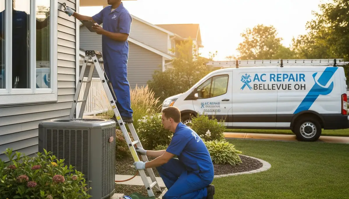 Professional AC repair technician servicing air conditioner unit in Cincinnati, OH home