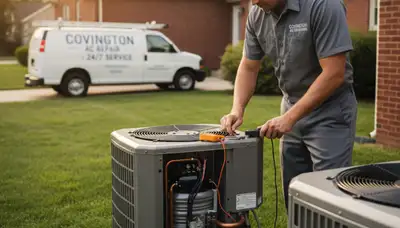 Professional AC repair technician servicing air conditioner unit in Cincinnati, OH