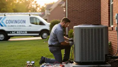 Professional AC repair technician servicing air conditioner unit in Cincinnati, OH