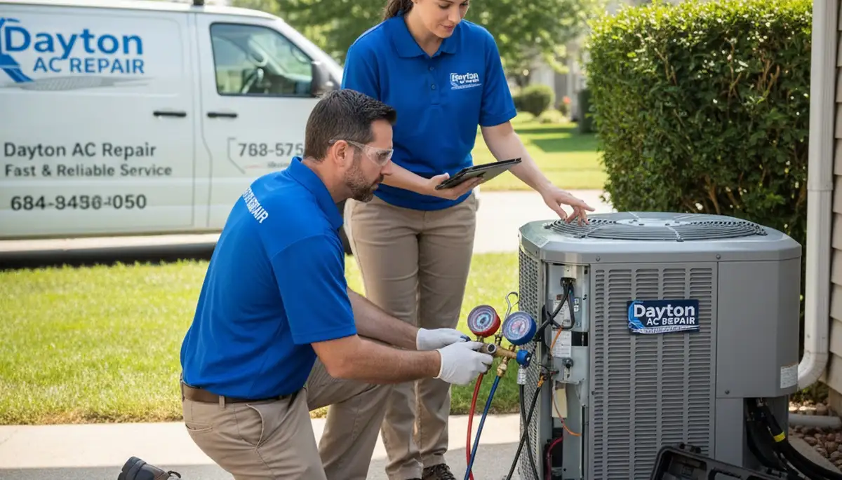 Professional AC repair technician servicing air conditioning unit in Cincinnati, OH