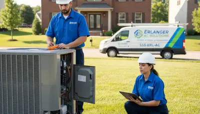 Professional AC repair technician servicing air conditioner in Cincinnati, OH home