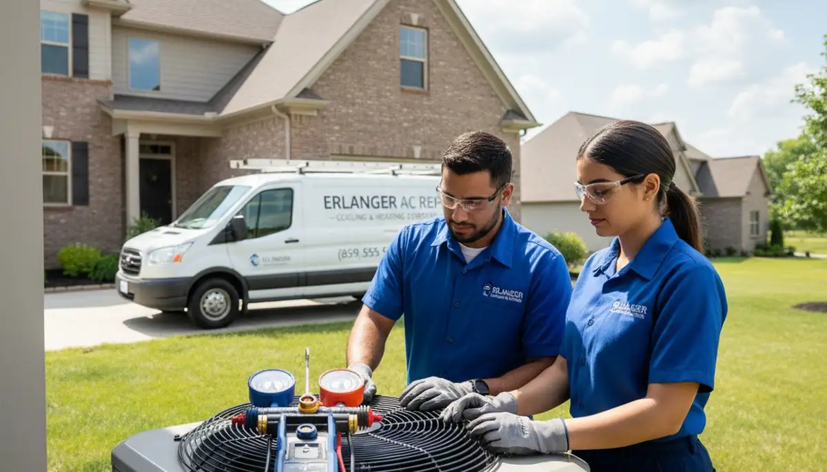 Professional AC repair technician servicing air conditioner unit in Cincinnati, OH