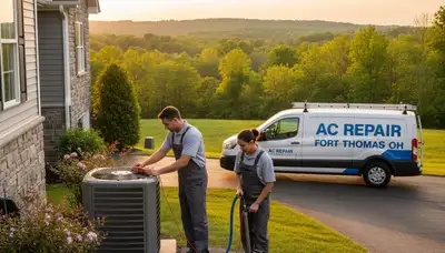 Professional AC repair technician servicing air conditioner unit in Cincinnati, OH
