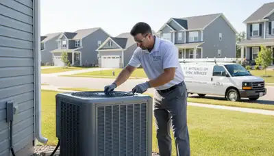 HVAC technician performing AC repair service in Cincinnati OH for residential cooling system