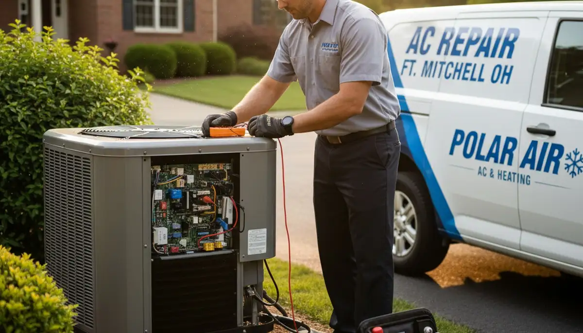 Professional AC repair technician servicing air conditioner unit in Cincinnati, OH