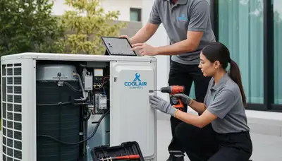 Technician performing AC repair service in Cincinnati, OH home for Five Star Cooling