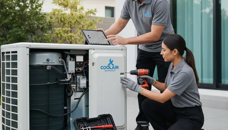 Technician performing AC repair service in Cincinnati, OH home for Five Star Cooling
