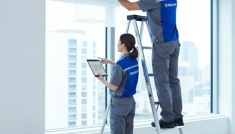 Technician repairing residential air conditioner unit in Cincinnati, OH for Five Star Cooling