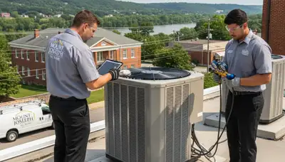HVAC technician performing AC repair service in Cincinnati OH home