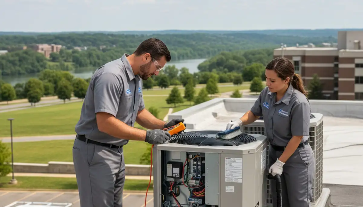 Professional AC repair technician servicing air conditioning unit in Cincinnati, OH
