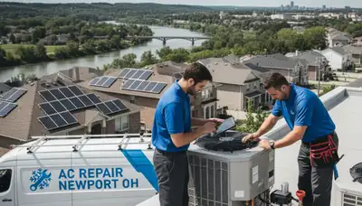 Professional AC repair technician servicing air conditioner unit in Cincinnati, Ohio