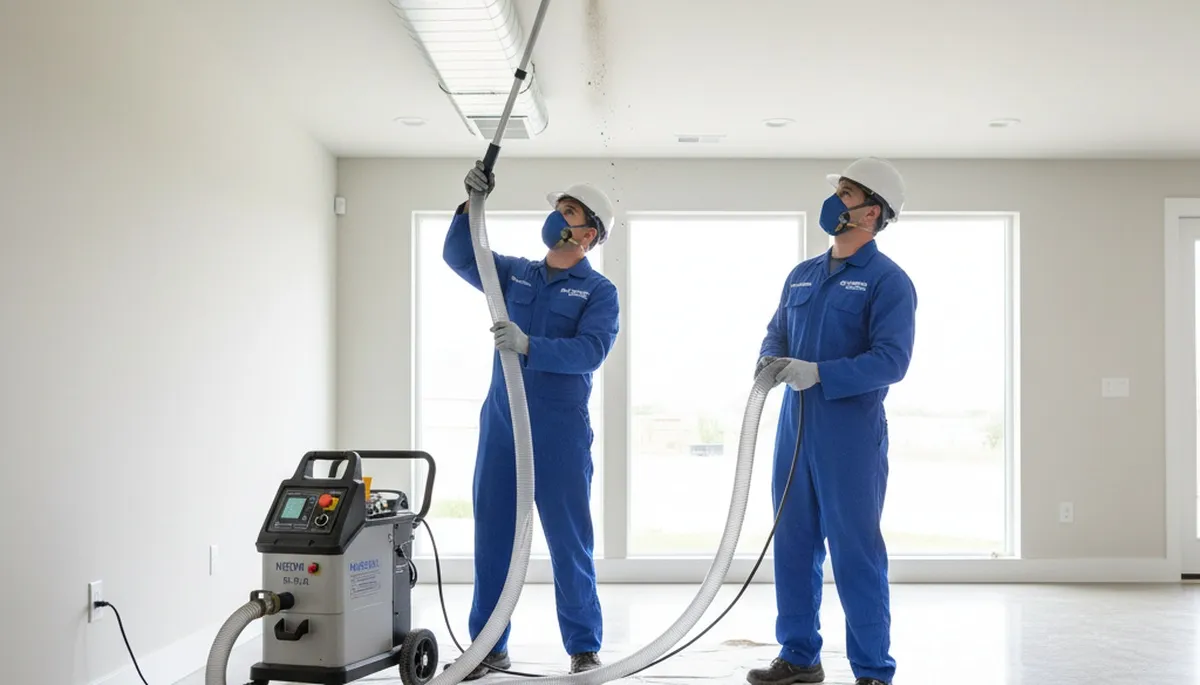Technician cleaning air ducts for HVAC system in Cincinnati, OH home by Five Star Cooling