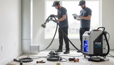 Technician cleaning air ducts for HVAC system in Cincinnati, OH home by Five Star Cooling