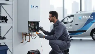 Technician performing boiler repair service in Cincinnati OH home for Five Star Cooling
