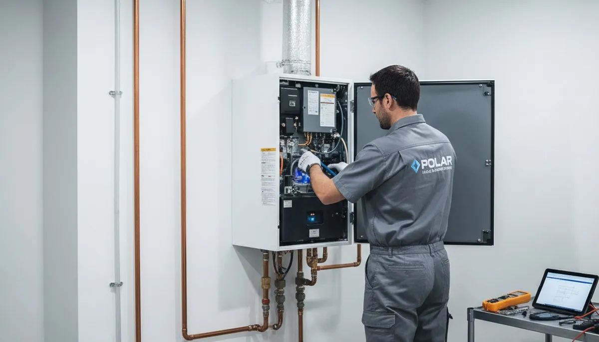 Technician performing boiler repair in Cincinnati, OH home for Five Star Cooling heating service