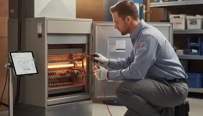 Technician performing heating repair service in Cincinnati, OH for Five Star Cooling customers