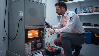 Technician performing heating repair in Cincinnati, OH for Five Star Cooling furnace service