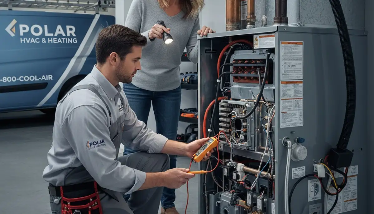 Technician performing heating repair service in Cincinnati, OH for Five Star Cooling