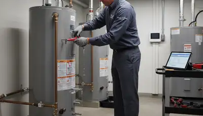 Technician repairing residential water heater in Cincinnati, OH for Five Star Cooling service page